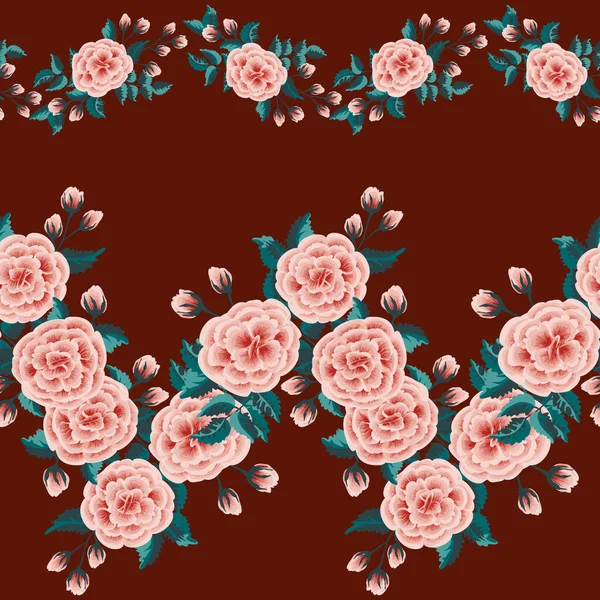 Virágmintázat Egy Csapásra Festett Utánzattal Zökkenőmentes Népi Minta Rózsavirágokkal Vintage — Stock Vector
