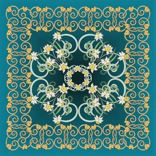 Composición Cuadrada Pequeños Narcisos Art Nouveau Style Fondos Florales Vintage — Vector de stock