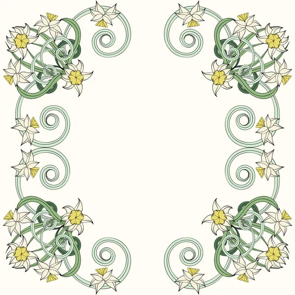 Invitación Floral Vintage Pequeño Narciso Estilo Art Nouveau Tarjeta Felicitación — Vector de stock