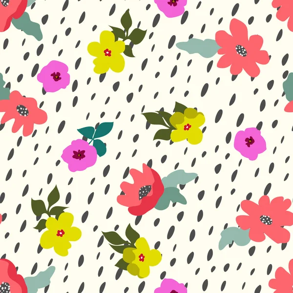 Små Naiva Blommor Sömlösa Mönster Kaotisk Ordning Sommaren Trendiga Blommig — Stock vektor