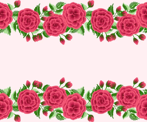 Piękna Granica Kwiaty Róży Millefleur Floral Słodkie Tło Dla Tekstyliów — Wektor stockowy