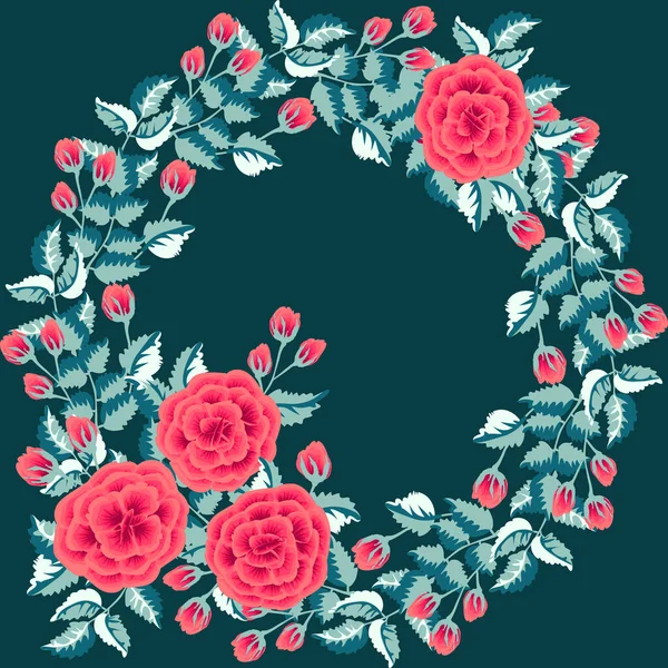 Floral Στρογγυλό Πλαίσιο Από Χαριτωμένα Λουλούδια Αντίκες Τριαντάφυλλα Διανυσματικό Πρότυπο — Διανυσματικό Αρχείο
