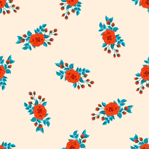 1ストローク絵の模倣と花のパターン バラの花とシームレスな民俗パターン ヴィンテージ古いスタイルの背景 カバー ギフトラップ デカッページのための — ストックベクタ