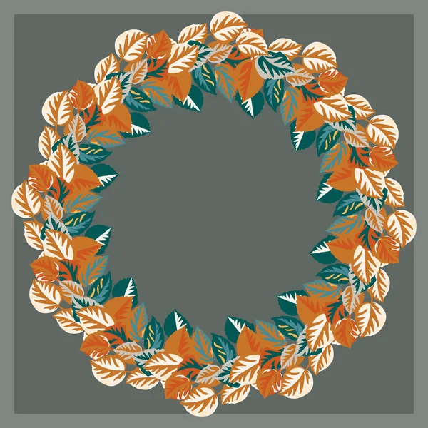 Blühender Runder Rahmen Aus Herbstblättern Grußkarten Vorlage Design Artwork Für — Stockvektor