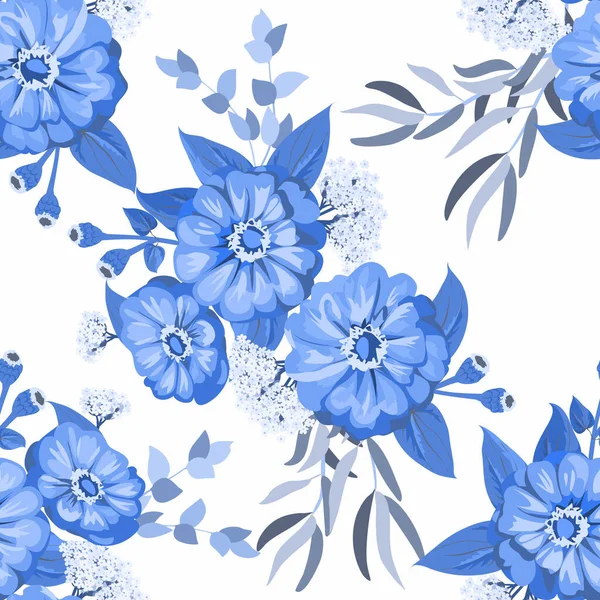 Seamless Gorgeous Bright Pattern Small Garden Flowers Zinnia Millefleur Floral — Stock Vector