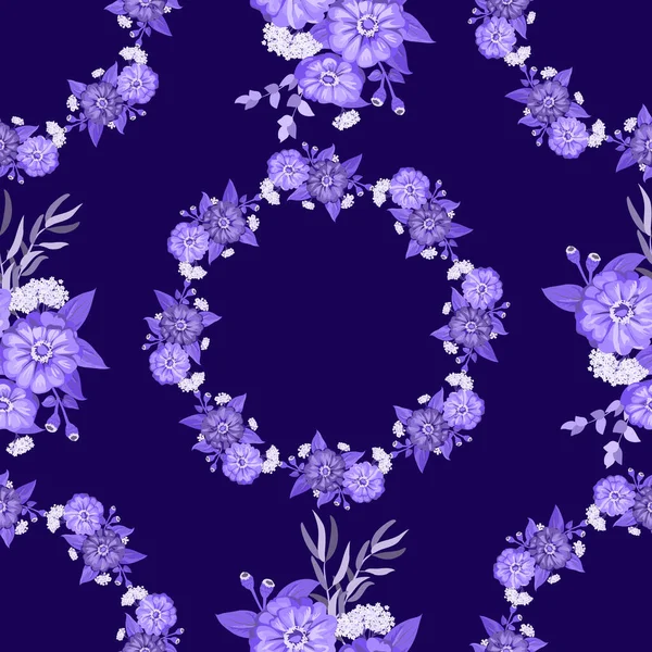 Květinový Kulatý Rám Roztomilých Zinkových Květů Stříbrná Eukalyptová Větev Vrba — Stockový vektor