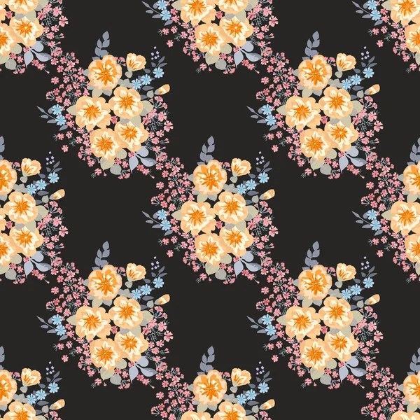 Herrliches Nahtloses Muster Mit Kleinen Niedlichen Leuchtenden Blüten Regelmäßige Ordnung — Stockvektor
