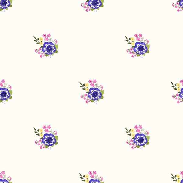 小さなかわいい明るい花と楽しいシームレスなパターン 規則的な命令だ ホームテキスタイル インテリア リネンのための花のシンプルな背景 — ストックベクタ