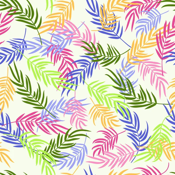 Бесшовный Узор Абстрактных Красочных Ярких Листьях Ладони Цветочный Экзотический Фон — стоковый вектор