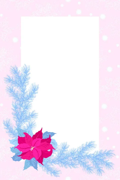 Virágos Évjárat Meghívó Poinsettia Karácsonyfa Ágak Gyógynövények Téli Háttér Üdvözlőlap — Stock Vector