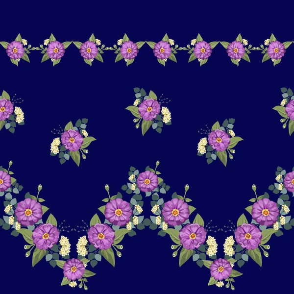 ジンニアの小さな庭の花でシームレスで豪華な明るいパターン ミルフルールだ テキスタイル カバー ギフトラップ スクラップブッキング デカッページのための花の背景 — ストックベクタ