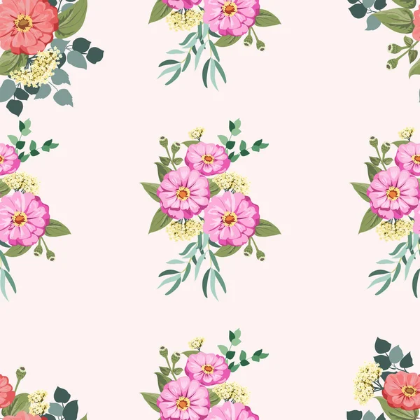 Nahtlos Wunderschönes Helles Muster Kleinen Gartenblumen Aus Zinnien Millefleur Floraler — Stockvektor