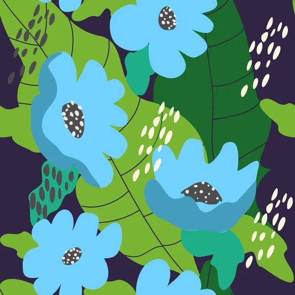Abstraktes Nahtloses Muster Mit Naiven Blumen Minimaler Sommer Trendiger Floraler — Stockvektor