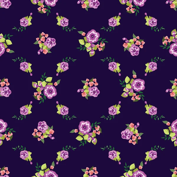 精致的无缝图案 小小的可爱明亮的花朵 普通定单家用纺织品 亚麻布的植物区系简单背景 — 图库矢量图片