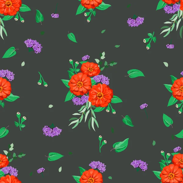 无缝隙的艳丽斑斓的花纹在小花园的花丛中 米勒弗勒 纺织品 印刷品 礼品包装 剪贴簿 剪纸的花色背景 — 图库矢量图片