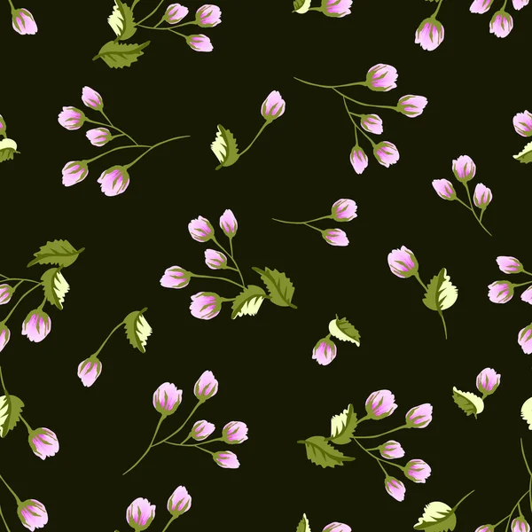 Vektornahtloses Handgezeichnetes Muster Aus Hundsrosen Blühen Und Frischen Zweigen Floral — Stockvektor