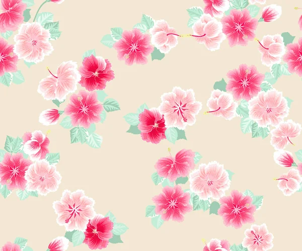 Patrón Magnífico Sin Costuras Flores Tropicales Hibisco Fondo Exótico Floral — Vector de stock