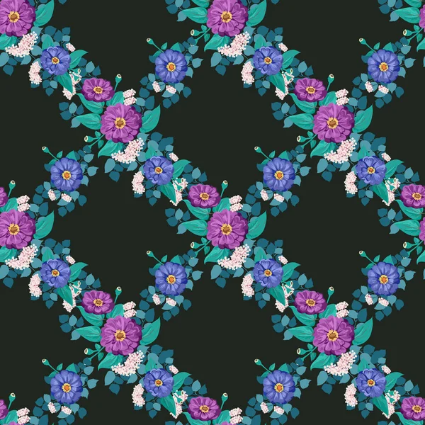 Magnifique Motif Lumineux Sans Couture Dans Petites Fleurs Jardin Zinnia — Image vectorielle