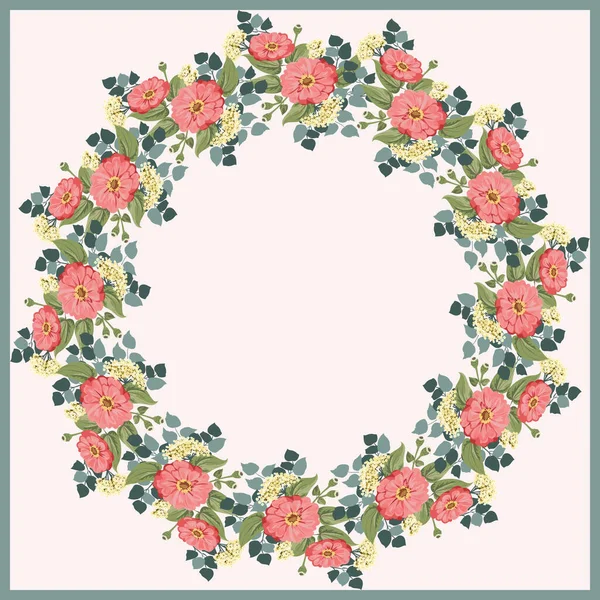 Chal Hermoso Colorido Estampado Bufanda Floración Verano Jardín Zinnia Fondo — Vector de stock