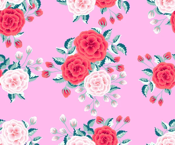 Motif Vectoriel Sans Couture Dessiné Main Partir Fleurs Roses Chien — Image vectorielle