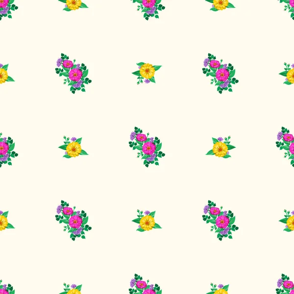 Magnifique Motif Lumineux Sans Couture Dans Petites Fleurs Jardin Zinnia — Image vectorielle