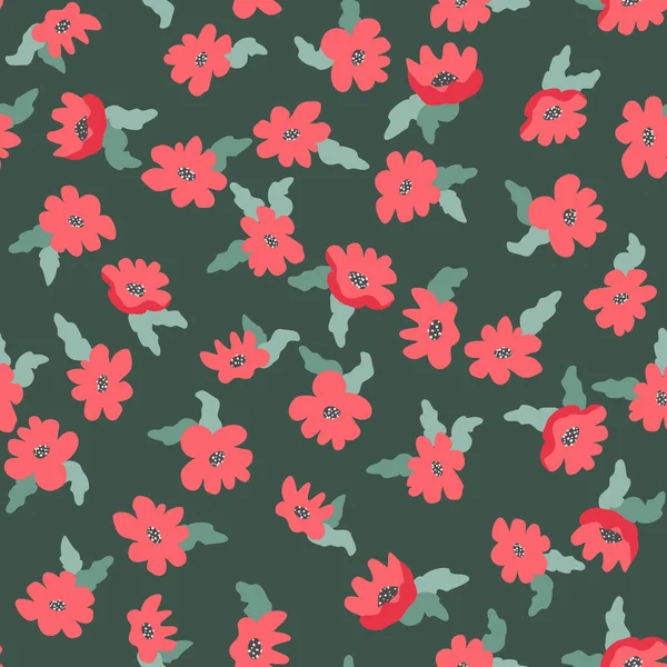 Kleine Naive Blumen Nahtlose Muster Chaotische Ordnung Sommer Trendiger Floraler — Stockvektor