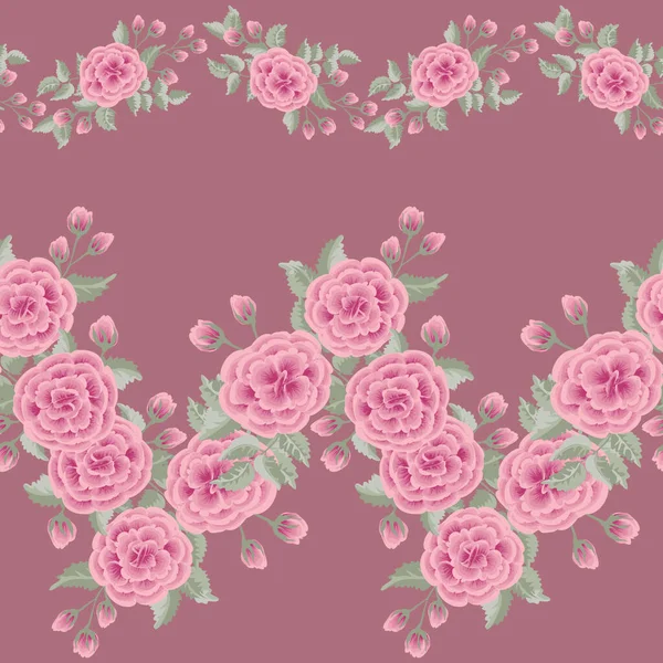 Blommönster Med Stroke Målning Imitation Sömlöst Folkmönster Med Blommor Rosor — Stock vektor