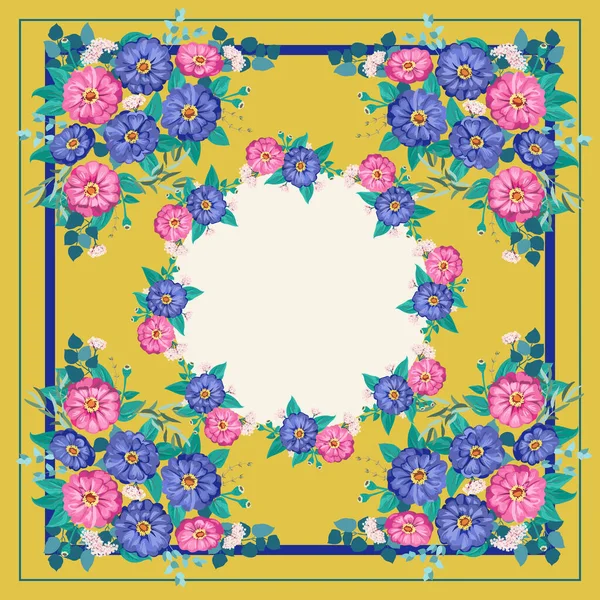 Magnifique Châle Coloré Imprimé Foulard Floraison Jardin Été Zinnia Fond — Image vectorielle