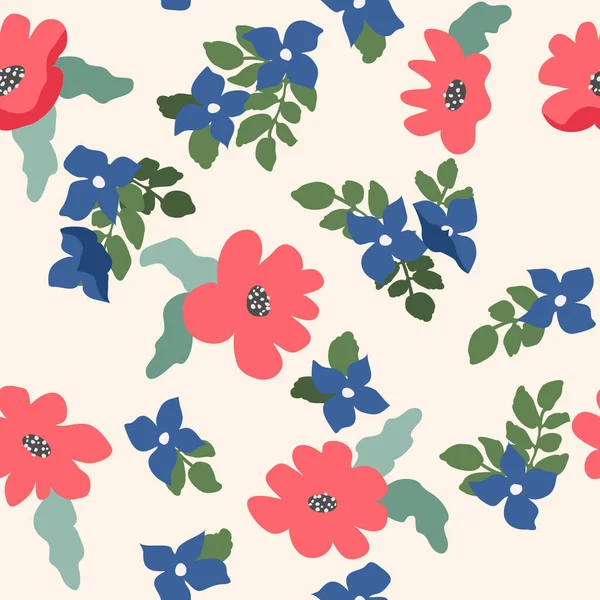 Маленькие Наивные Цветы Узоров Хаотичный Порядок Летний Модный Цветочный Фон — стоковый вектор