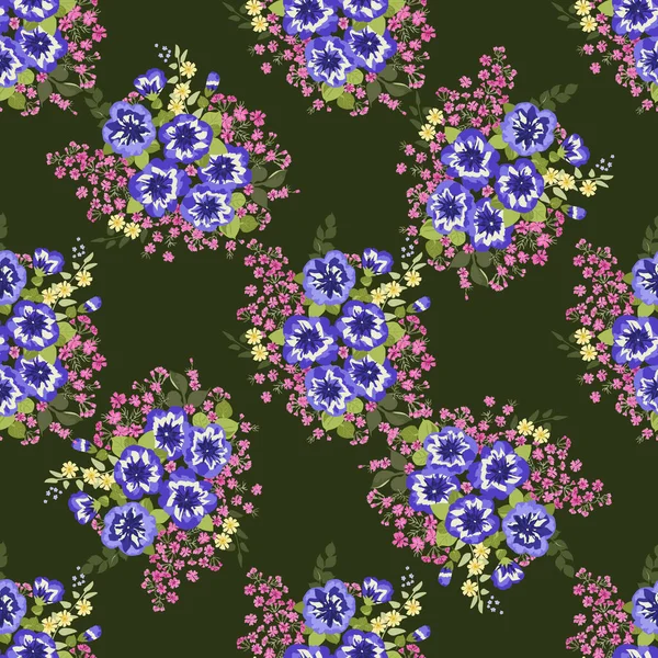 Délicieux Motif Sans Couture Avec Petites Fleurs Pétunias Mignons Ordre — Image vectorielle