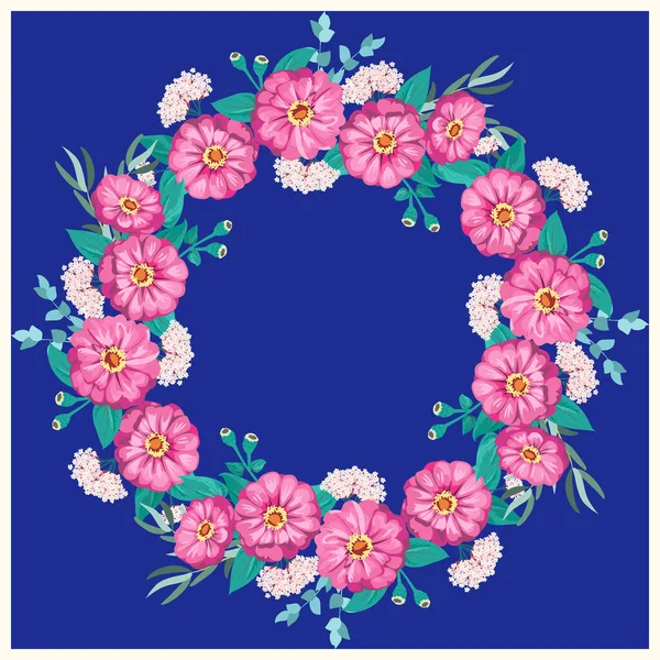 Chal Hermoso Colorido Estampado Bufanda Floración Verano Jardín Zinnia Fondo — Archivo Imágenes Vectoriales
