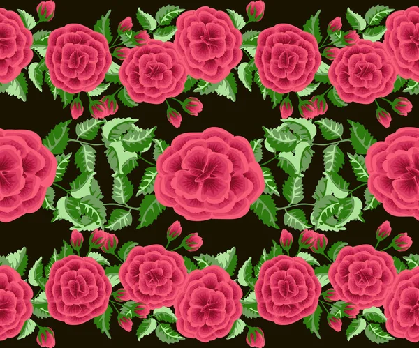 Modello Disegnato Mano Senza Cuciture Vettoriale Fiori Rose Cane Rami — Vettoriale Stock