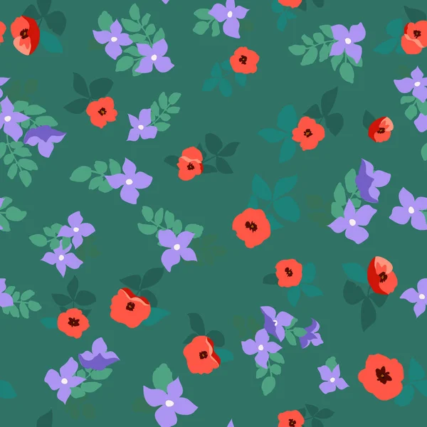 Kleine Naïeve Bloemen Naadloos Patroon Chaotische Orde Zomer Trendy Bloemen — Stockvector