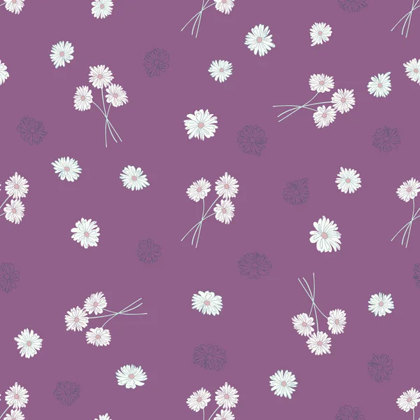 无缝植物图案 小小的可爱的雏菊花束 时尚花纹背景 普通定单国家风格 — 图库矢量图片