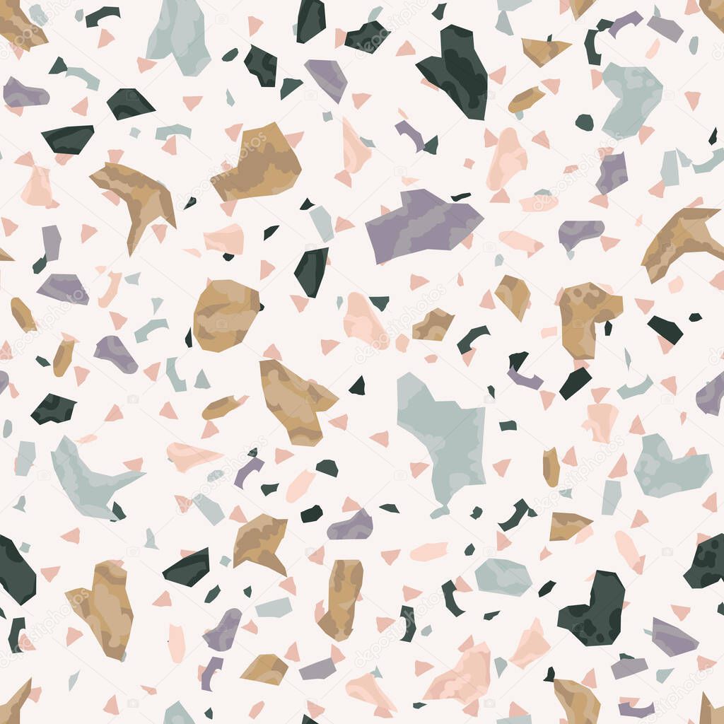 Terrazzo flooring vector seamless pattern. Texture of floor, composed of different kind of stone. 