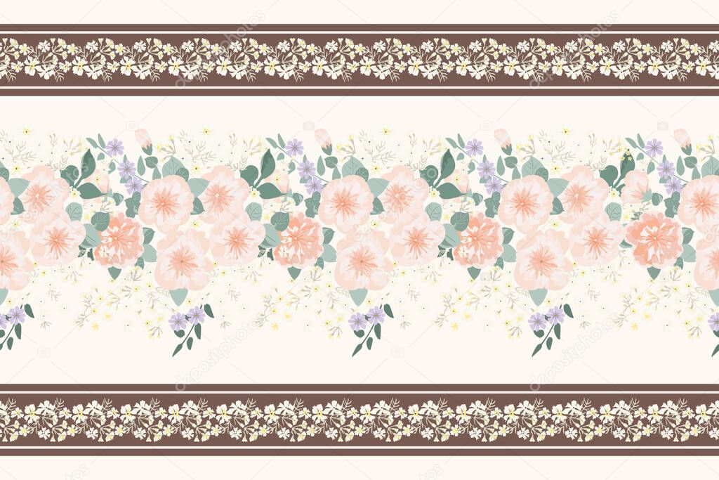  Cute plant border. Floral piece of garment print. Flower design for wallpapers, print, gift wrap and scrapbooking.