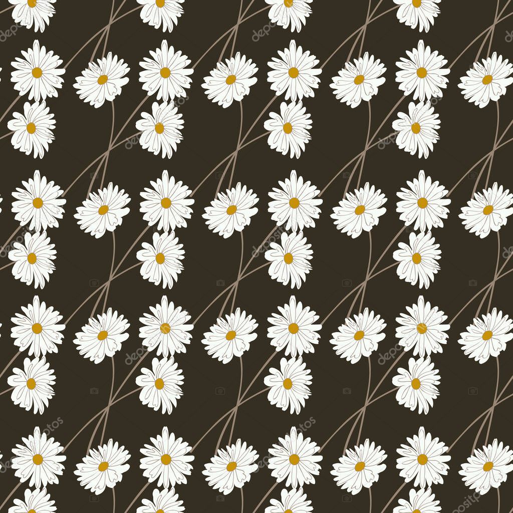 Seamless plant pattern. Small cute bouquets of daisy flowers. Trendy floral background for fashion prints, wallpaper, surface. Regular order. Country style