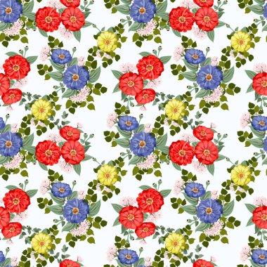 Küçük bahçe çiçekleri içinde kusursuz parlak desenler. Millefleur. Tekstil, duvar kağıdı, kapaklar, yüzey, baskı, hediye paketi, hatıra defteri, dekupaj