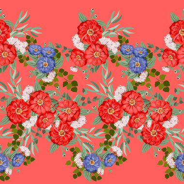 Küçük bahçe çiçekleri içinde kusursuz parlak desenler. Millefleur. Tekstil, duvar kağıdı, kapaklar, yüzey, baskı, hediye paketi, hatıra defteri, dekupaj