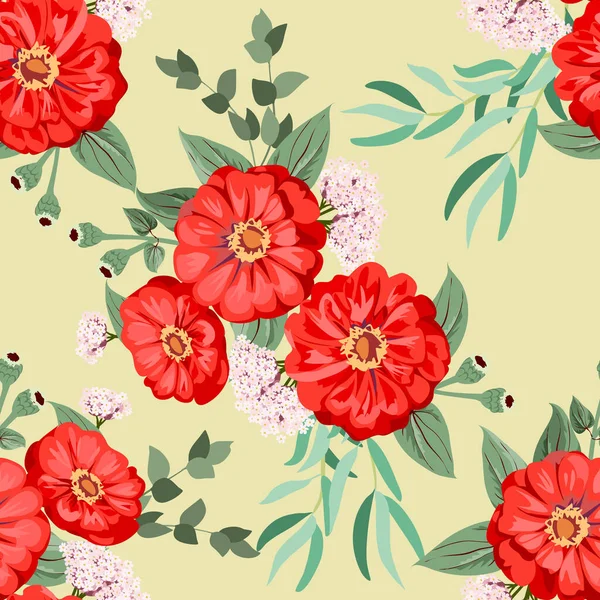 Magnifique Motif Lumineux Sans Couture Dans Petites Fleurs Jardin Zinnia — Image vectorielle