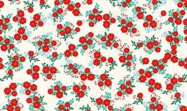 Basit küçük çiçekli kusursuz çiçek deseni. Millefleur tarzı. Tekstil, duvar kağıdı, kapaklar, yüzey, yazdırma, paketleme, kupür defteri, dekupaj için bitki arkaplanı.