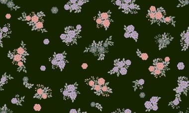 Küçük vahşi çiçeklerdeki kusursuz halk desenleri. Tekstil, duvar kağıdı, desen dolguları, kapaklar, yüzey, baskı, hatıra defteri, dekupaj için çiçek arkaplanı. Raster kopyası.