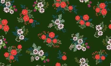 Küçük yabani çiçeklerdeki kusursuz halk desenleri. Taşra tarzı millefleurlar. Tekstil, duvar kağıdı, desen dolguları, kapaklar, yüzey, baskı, hediye paketi, kupür defteri, dekupaj için çiçek çayırı arka planı.