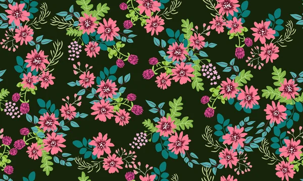 Küçük vahşi çiçeklerdeki kusursuz halk desenleri. Tekstil, duvar kağıdı, desen dolguları, kapaklar, yüzey, baskı, hatıra defteri, dekupaj için çiçek arkaplanı. Raster kopyası.