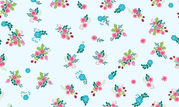 Seamless Folk Pattern Small Wild Flowers Floral Background Textile Wallpaper — Stock Vector