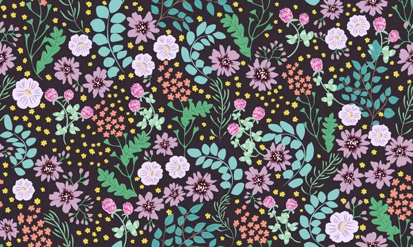 Küçük vahşi çiçeklerdeki kusursuz halk desenleri. Tekstil, duvar kağıdı, desen dolguları, kapaklar, yüzey, baskı, hatıra defteri, dekupaj için çiçek arkaplanı. Raster kopyası.