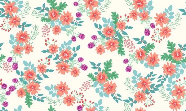 Seamless Folk Pattern Small Wild Flowers Floral Background Textile Wallpaper — Stock Vector