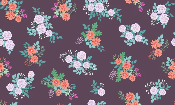 Nahtlose Volksmuster Kleinen Wildblumen Floraler Hintergrund Für Textilien Tapeten Musterfüllungen — Stockvektor