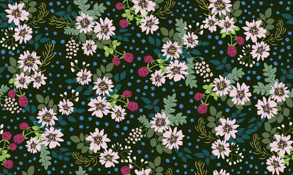 Motif Folklorique Sans Couture Dans Petites Fleurs Sauvages Fond Floral — Image vectorielle