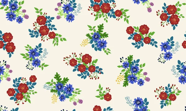 Απρόσκοπτη Λαϊκή Μοτίβο Μικρά Αγριολούλουδα Floral Φόντο Για Την Κλωστοϋφαντουργία — Διανυσματικό Αρχείο